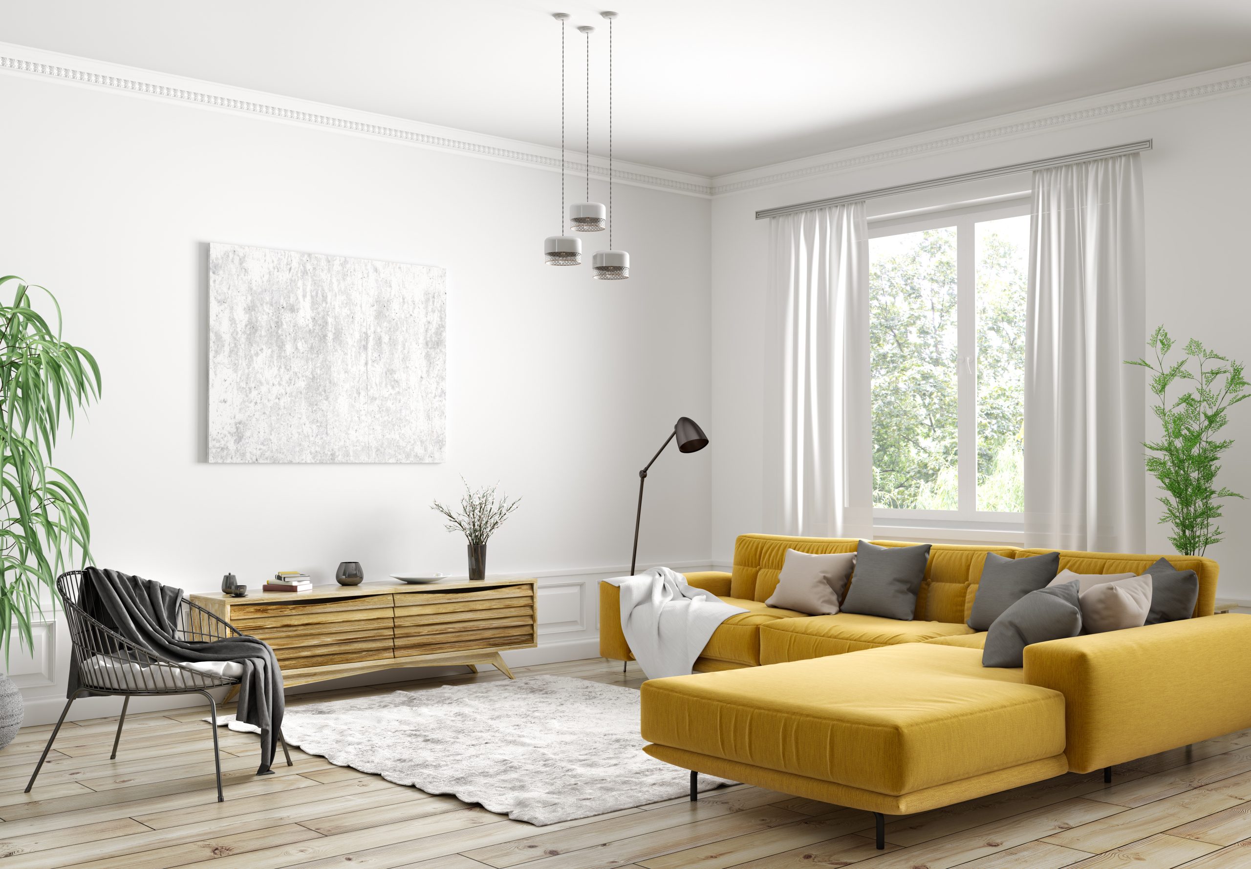 Gelbes Sofa in Wohnzimmer
